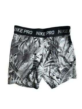 Nike Pro Compression Shorts Black White Tropical Leaf Print Size Large